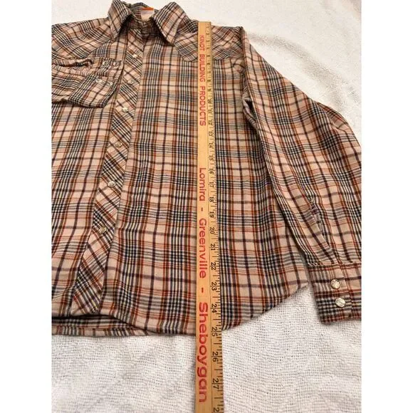 Lady Maverick Vintage Brown Plaid Shirt Pearl Snap Buttons Size Medium 38 - Picture 5 of 7